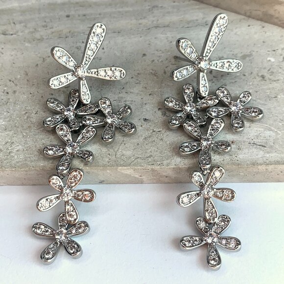 NEW ~ Anthropologie Shashi Delicate Pave Crystal Cascading Flower Earrings - Picture 3 of 11